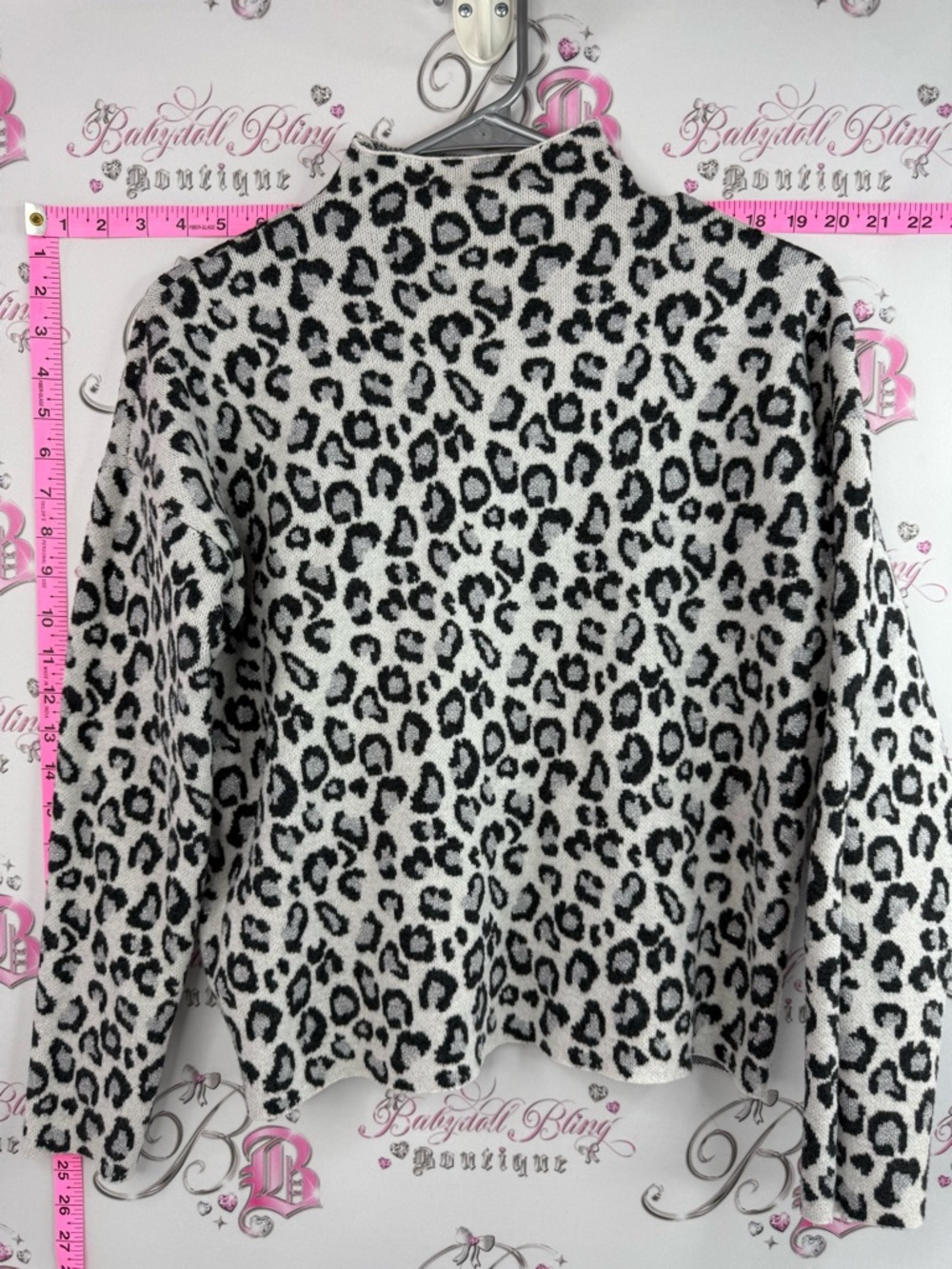 Cynthia Rowley sweater sparkly Black and White Leopard Print Turtleneck Sweater